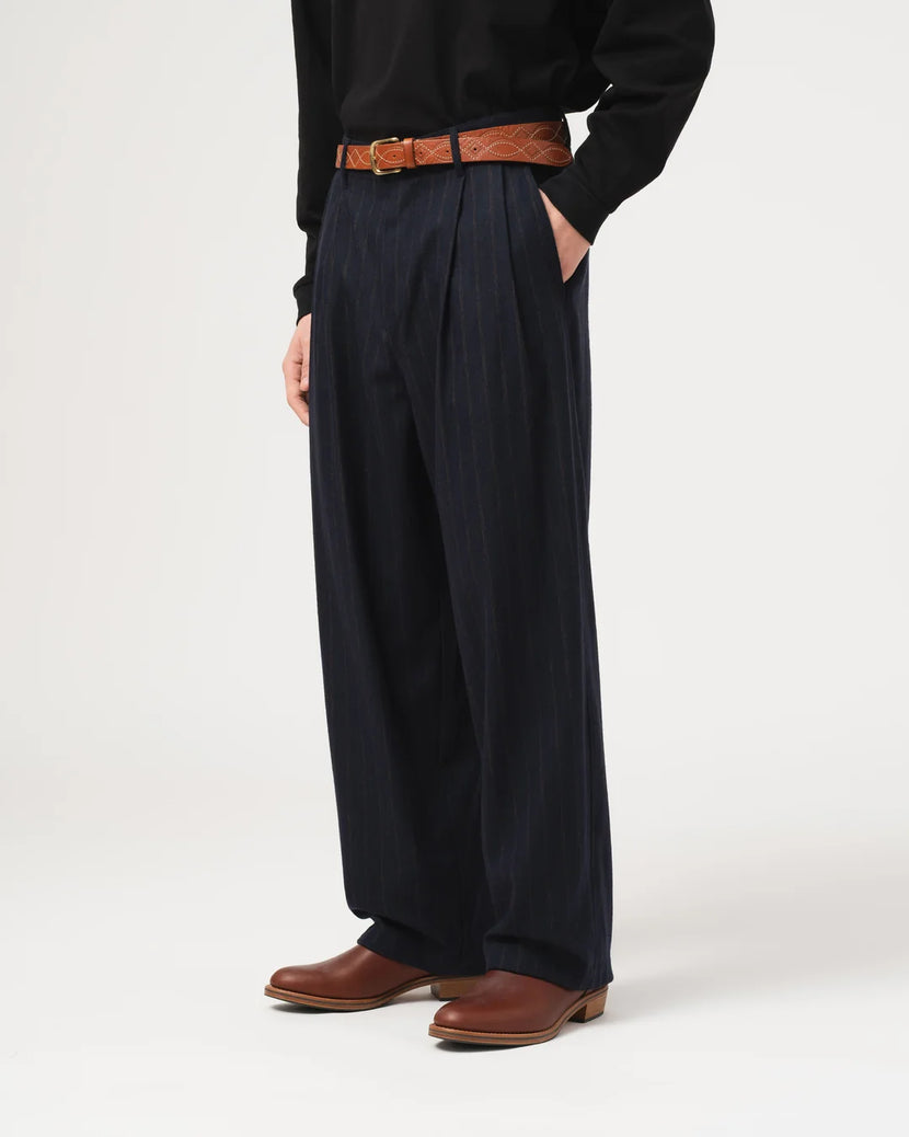 Wide Pleated carpenter pants - Inkt/brown